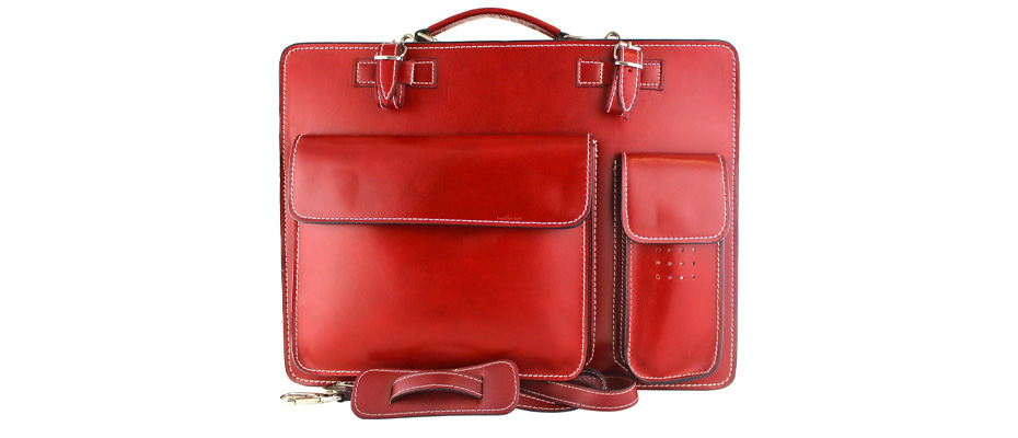 Cartella scuola/ufficio in vera pelle CHIAROSCURO mod. ALEX XXL, colore ROSSO, con tracolla, Made in Italy adatto a computer Pc portatile 15 pollici, brochure grandi, cartelle