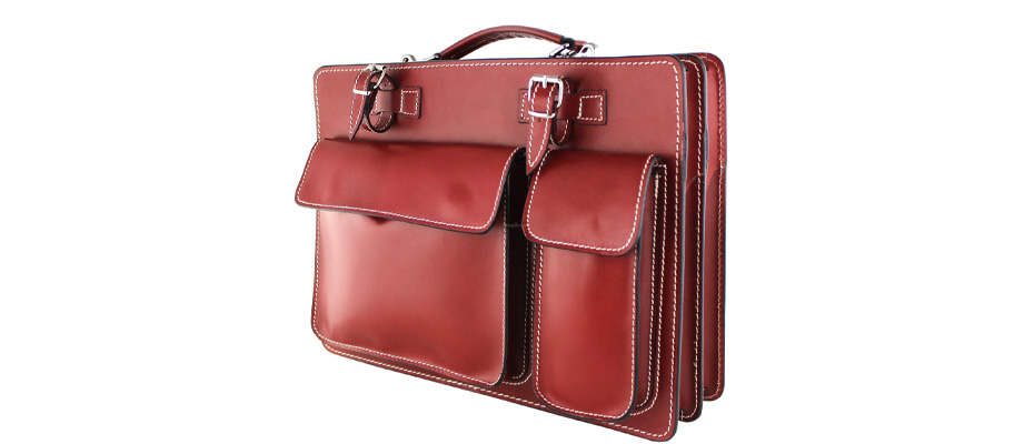 Cartella ufficio / lavoro in vera pelle CHIAROSCURO mod. ALEX maxi, colore ROSSO, con tracolla, Made in Italy adatta a computer Pc portatile 13/14 pollici, brochure grandi, cartelle e fogli formato A4