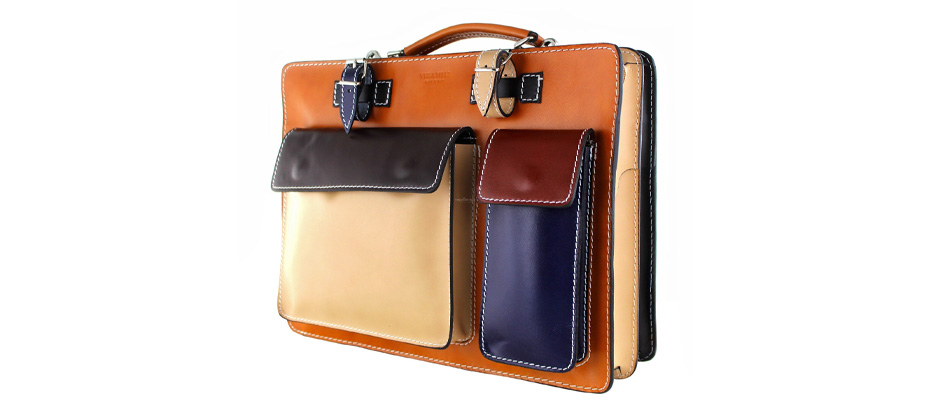 ELVI Maxi base Cuoio: Cartella ufficio/lavoro in vera pelle con tracolla, CHIAROSCURO, MULTICOLORE, Made in Italy adatta a computer Pc portatile 13/14 pollici, brochure grandi, cartelle e fogli formato A4